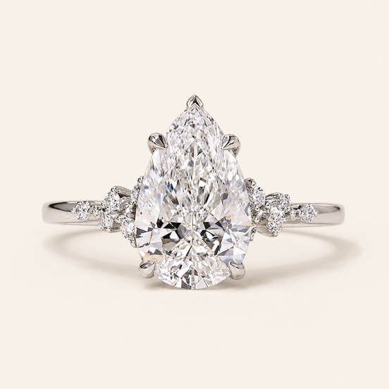 Aurora Pear Lab Grown Diamond Solitaire Engagement Ring with Snowdrift Marquise & Round Diamond Clusters in White Gold