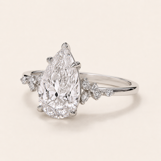 Aurora Pear Lab Grown Diamond Solitaire Engagement Ring with Snowdrift Marquise & Round Diamond Clusters in White Gold