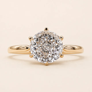 Portuguese cut round Lab Grown Diamond engagement ring in white gold with a six-prong lotus basket and pinched comfort-fit shank.