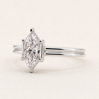 Dutch marquise Lab Grown Diamond engagement ring in white gold with a parallel dual shank and six-prong cathedral basket.