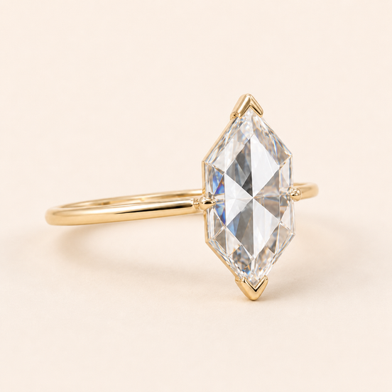 Nova Dutch Marquise Rose Cut Lab Grown Diamond Solitaire Engagement Ring with Knife Edge Shank in Yellow Gold