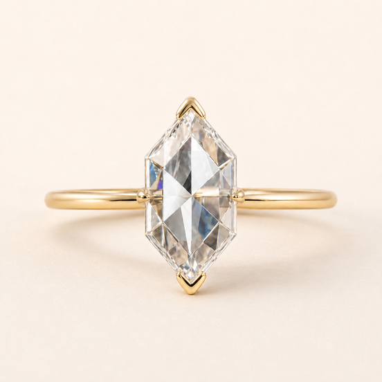 Nova Dutch Marquise Rose Cut Lab Grown Diamond Solitaire Engagement Ring with Knife Edge Shank in Yellow Gold