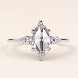 Marquise Lab Grown Diamond Three-Stone Engagement Ring with Pear Side Diamonds in White Gold