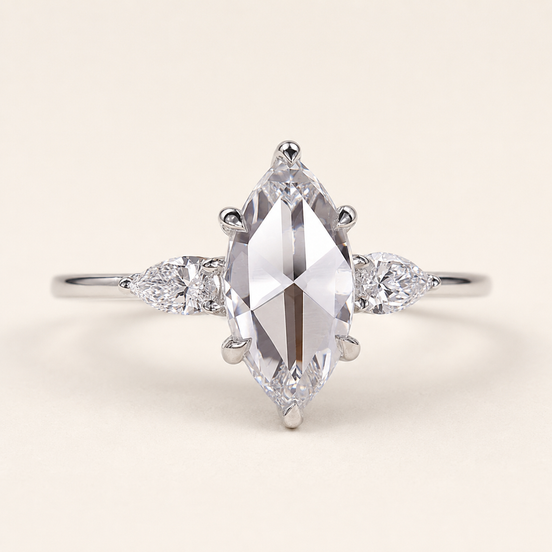 Marquise Lab Grown Diamond Three-Stone Engagement Ring with Pear Side Diamonds in White Gold