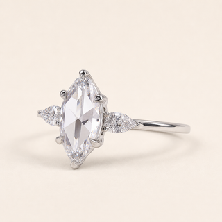 Marquise Lab Grown Diamond Three-Stone Engagement Ring with Pear Side Diamonds in White Gold
