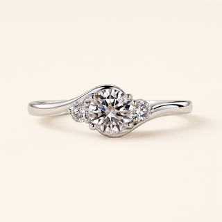 Serene Round Lab Grown Diamond Three-Stone Engagement Ring with Bypass Shank in White Gold