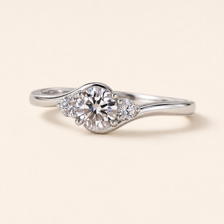 Serene Round Lab Grown Diamond Three-Stone Engagement Ring with Bypass Shank in White Gold