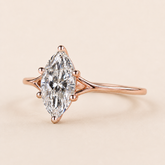 Luna Marquise Lab Grown Diamond Solitaire Engagement Ring with Cathedral Knife Edge Shank in Rose Gold