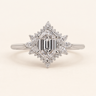 Hexagon Lab Grown Diamond Halo Engagement Ring with Marquise Side Accents in White Gold