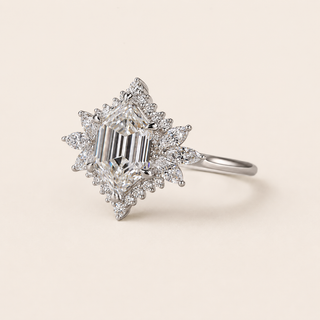 Hexagon Lab Grown Diamond Halo Engagement Ring with Marquise Side Accents in White Gold