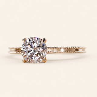 Celeste Round Lab Grown Diamond Pavé Engagement Ring with Milgrain Shank in Yellow Gold