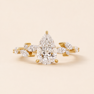 Willow Pear Lab Grown Diamond Nature Engagement Ring with Marquise & Round Leaf Clusters in Yellow Gold
