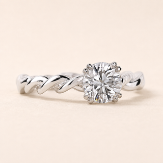 Infinity Round Lab Grown Diamond Hidden Halo Engagement Ring with Twisted Infinity Pavé Shank in White Gold
