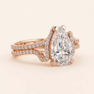 Pear Cut Lab Grown Diamond Split Shank Engagement Ring with Double-Row Micro Pavé in Rose Gold