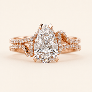 Pear Cut Lab Grown Diamond Split Shank Engagement Ring with Double-Row Micro Pavé in Rose Gold