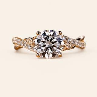 Everleaf Round Lab Grown Diamond Nature Engagement Ring with Leaf & Vine Pavé Shoulders in Yellow Gold