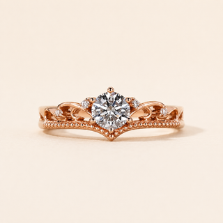 Heirloom Round Lab Grown Diamond Vintage Engagement Ring with Scrollwork Filigree Shoulders in Rose Gold
