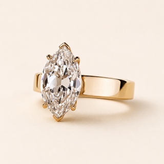 Regal Marquise Lab Grown Diamond Solitaire Engagement Ring with Wide Comfort Shank in Yellow Gold