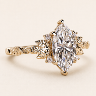 Botanical Marquise Lab Grown Diamond Engagement Ring with Leaf Shoulders in Yellow Gold