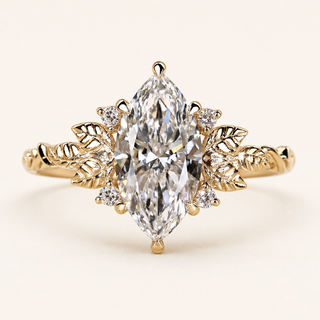 Botanical Marquise Lab Grown Diamond Engagement Ring with Leaf Shoulders in Yellow Gold