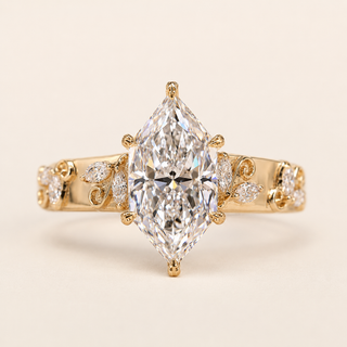 Heritage Dutch Marquise Lab Grown Diamond Engagement Ring with Vintage Scroll Diamond Shoulders in Yellow Gold