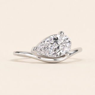 Modern Pear Lab Grown Diamond Solitaire Engagement Ring with East-West Bypass Shank in White Gold