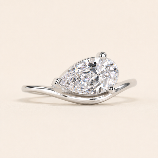 Modern Pear Lab Grown Diamond Solitaire Engagement Ring with East-West Bypass Shank in White Gold