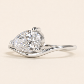 Modern Pear Lab Grown Diamond Solitaire Engagement Ring with East-West Bypass Shank in White Gold