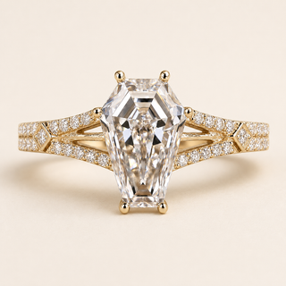 Phantom Coffin Lab Grown Diamond Split Shank Engagement Ring with Double Pavé Band in Yellow Gold