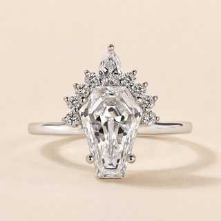 Coffin Cut Lab Grown Diamond Vintage Engagement Ring with Marquise Cluster Halo in White Gold
