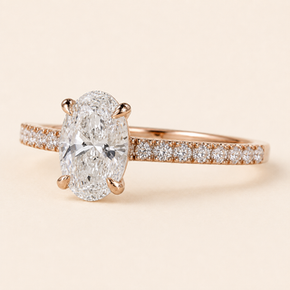 Oval Cut Lab Grown Diamond Hidden Halo Engagement Ring in Rose Gold with Micro Pavé Cathedral Band