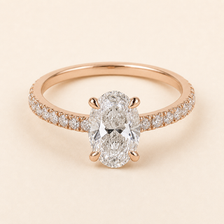 Oval Cut Lab Grown Diamond Hidden Halo Engagement Ring in Rose Gold with Micro Pavé Cathedral Band
