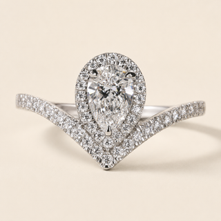 Pear Cut Lab Grown Diamond Engagement Ring with Chevron Pavé Bypass Band in White Gold