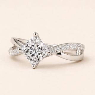 Princess Cut Lab Grown Diamond Engagement Ring with Twisted Micro Pavé Infinity Shank in White Gold