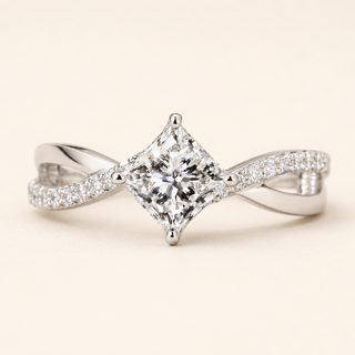 Princess Cut Lab Grown Diamond Engagement Ring with Twisted Micro Pavé Infinity Shank in White Gold