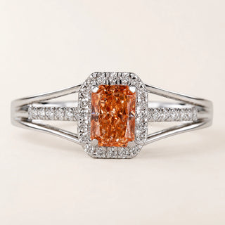 Pink Radiant Cut Lab Grown Diamond Halo Engagement Ring in White Gold