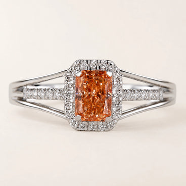Pink Radiant Cut Lab Grown Diamond Halo Engagement Ring in White Gold