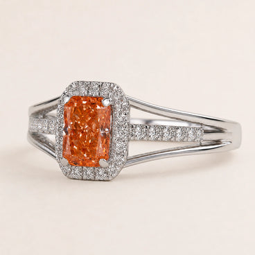 Pink Radiant Cut Lab Grown Diamond Halo Engagement Ring in White Gold