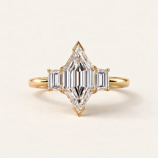 Hexagon Cut Lab Grown Diamond Three-Stone Engagement Ring in Yellow Gold