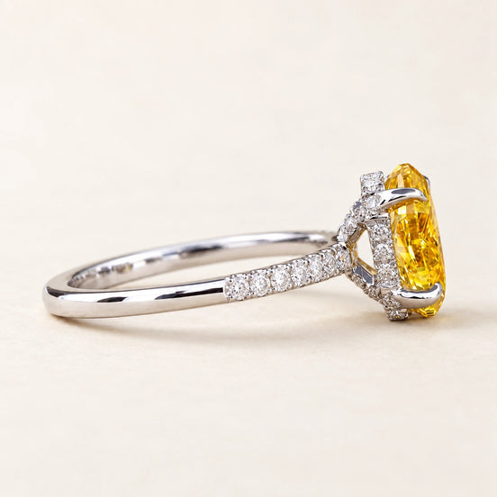 Yellow Oval Cut Lab Grown Diamond Four-Prong Engagement Ring in White Gold