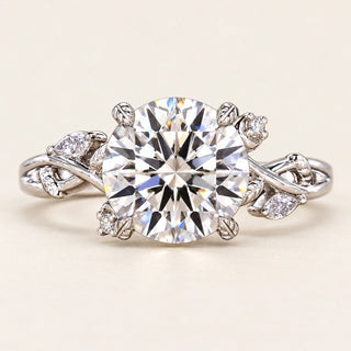 Round Cut Lab Grown Diamond Side Stone Engagement Ring in White Gold