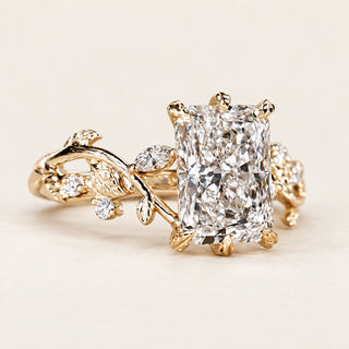 Radiant Cut Lab Grown Diamond Cluster Engagement Ring in Yellow Gold
