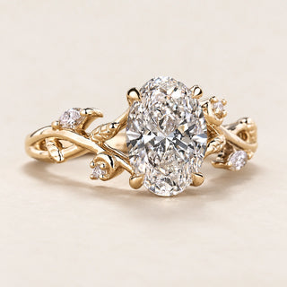 Oval Cut Lab Grown Diamond Cluster Engagement Ring in Yellow Gold
