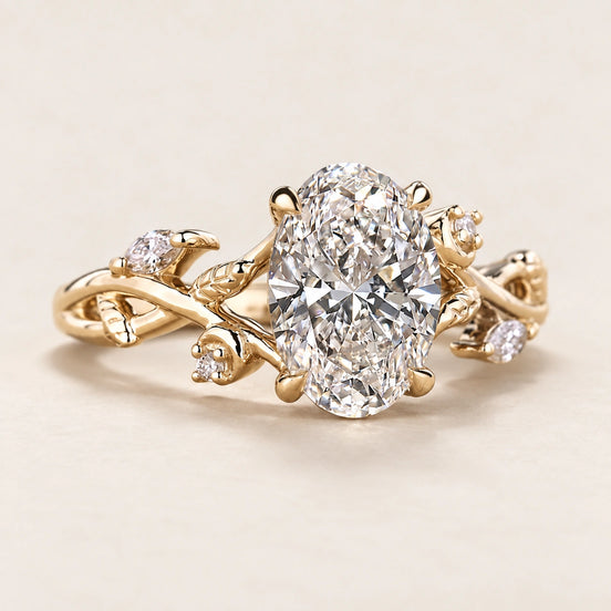 Oval Cut Lab Grown Diamond Cluster Engagement Ring in Yellow Gold