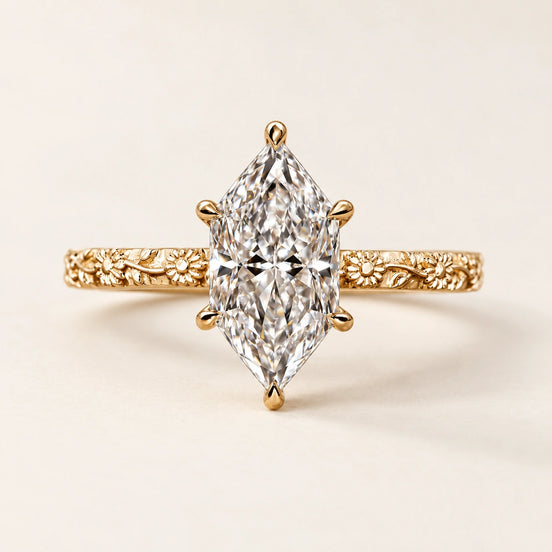 Dutch Marquise Lab Grown Diamond Solitaire Engagement Ring in Yellow Gold