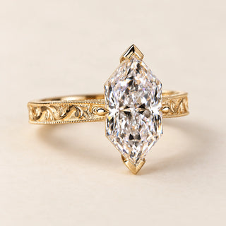 Dutch Marquise Lab Grown Diamond Vintage Milgrain Ring in Yellow Gold