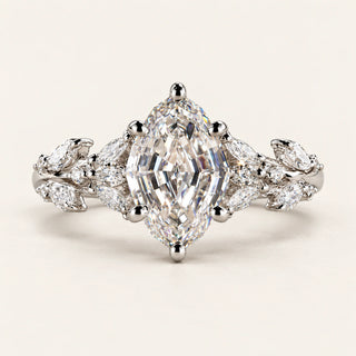 Oval Step Cut Lab Grown Diamond Cluster Engagement Ring in White Gold