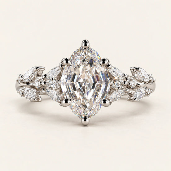 Oval Step Cut Lab Grown Diamond Cluster Engagement Ring in White Gold