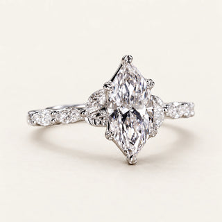 Vine Marquise Lab Grown Diamond Cluster Engagement Ring in White Gold