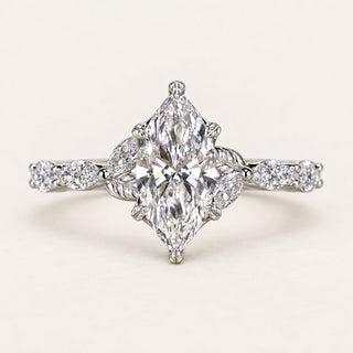 Vine Marquise Lab Grown Diamond Cluster Engagement Ring in White Gold